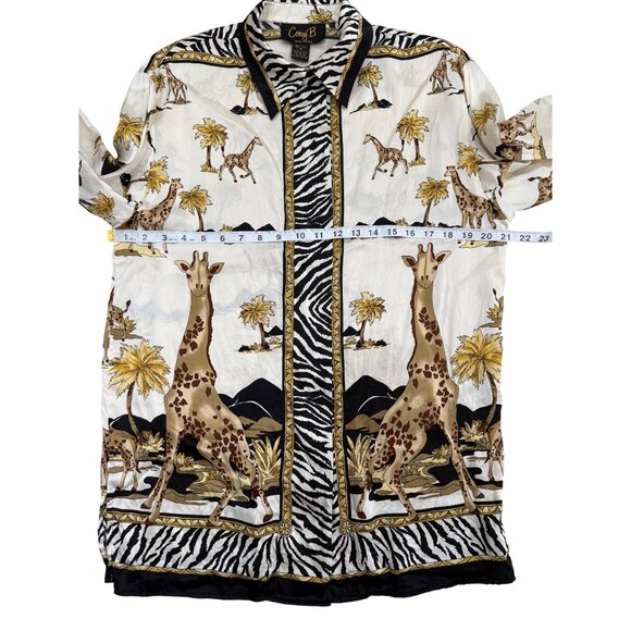 Corey B. New York Womens Silk Top Button-Up Safari Giraffe Tunic Shirt Size M - Picture 7 of 7